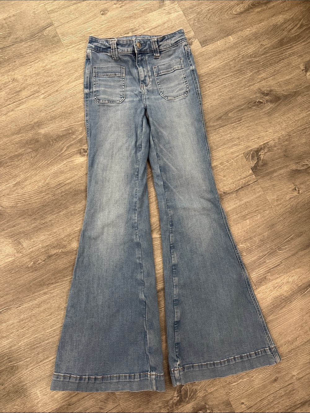 American Eagle Festival Flare Light Blue Stretch Wide Leg Jeans Size 0 Regular